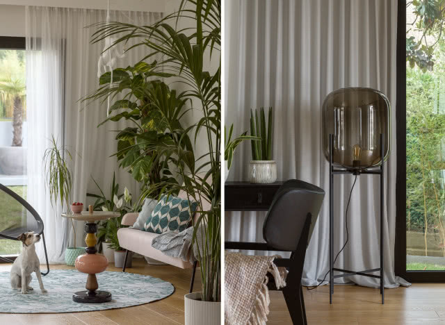 Salon z dużą ilością kwiatów