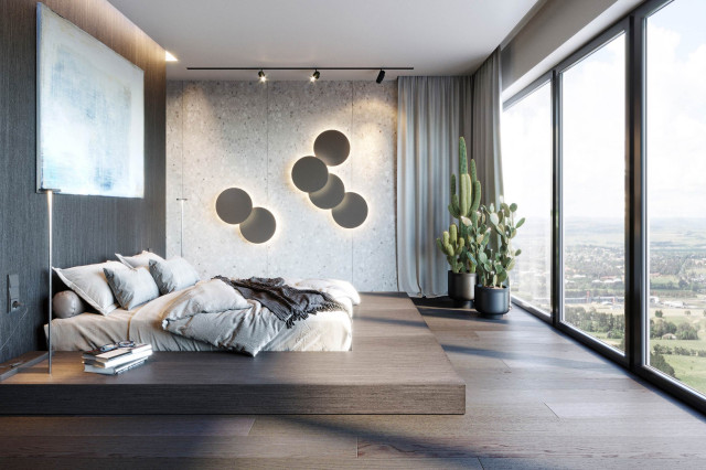 sypialnia z dużym oknem