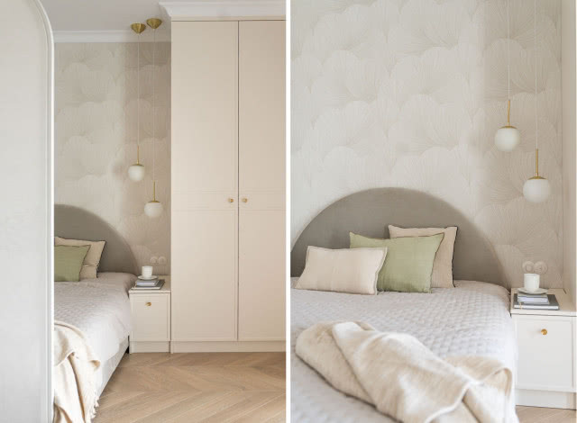 Strefa sypialniana wydzielona parawanem